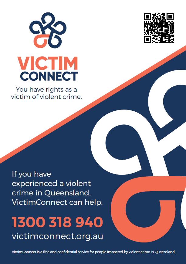 VictimConnect Service flyer with helpline number 1300 318 940